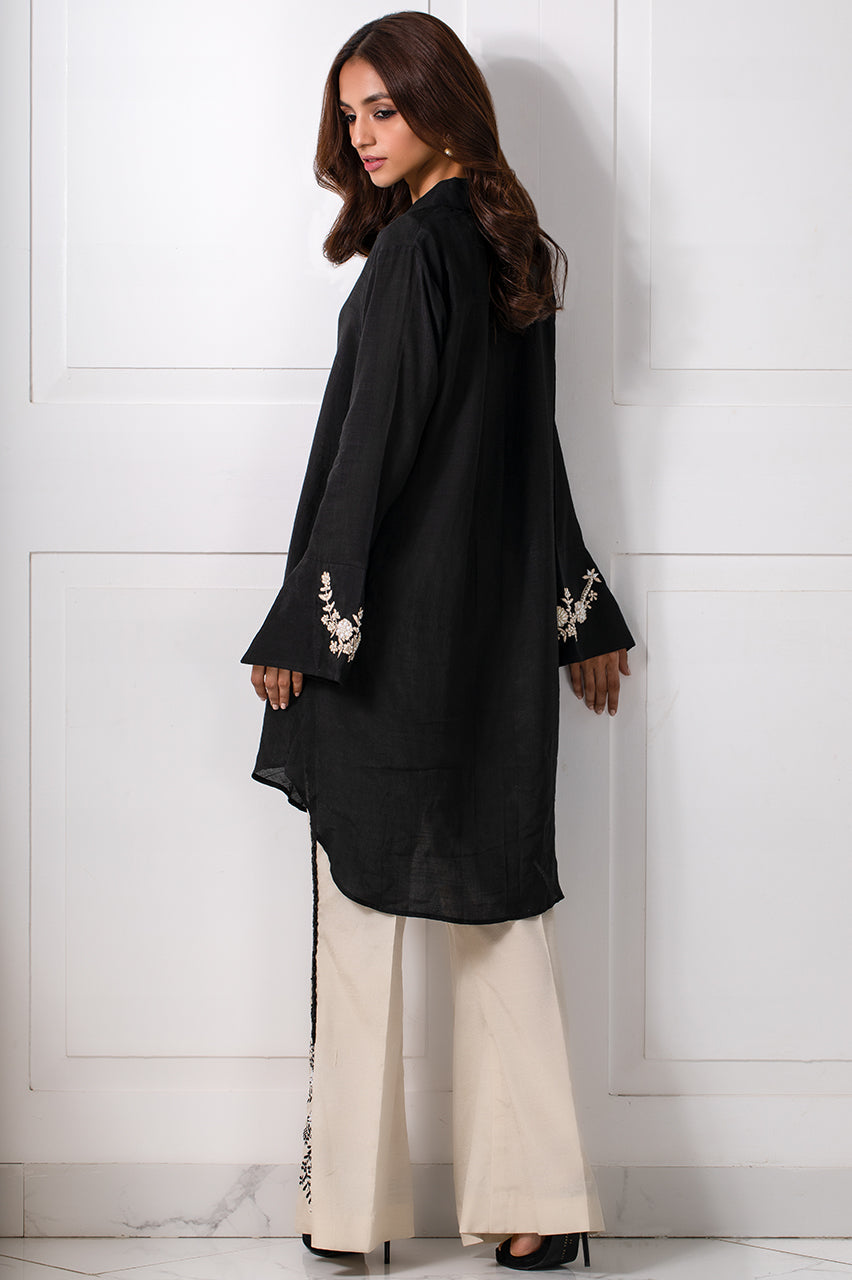 Black Beige Embroidered Shirt