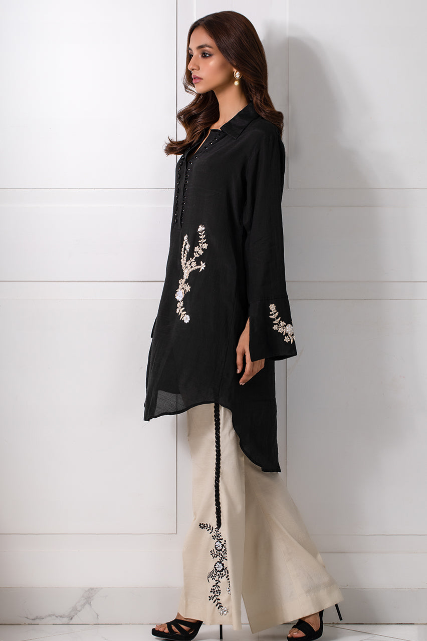 Black Beige Embroidered Shirt