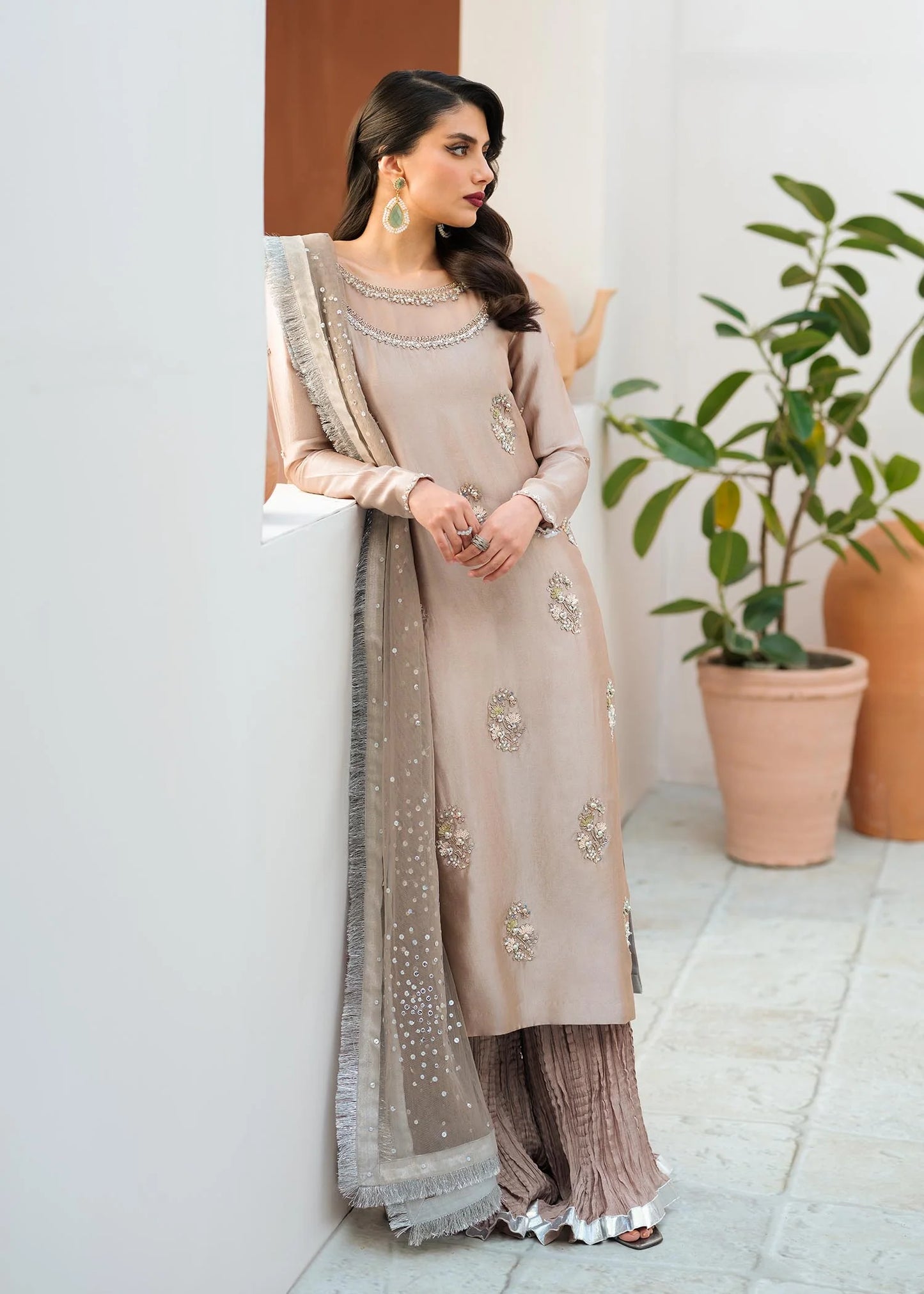 SAND GREY SILK 3PC DRESS