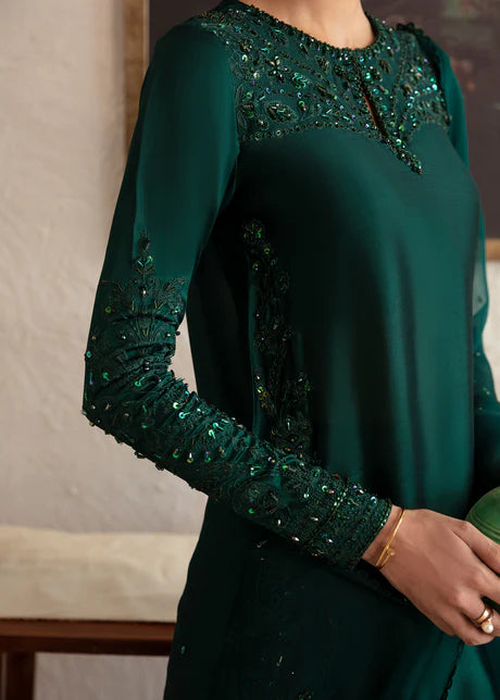 Bottle Green Raw Silk