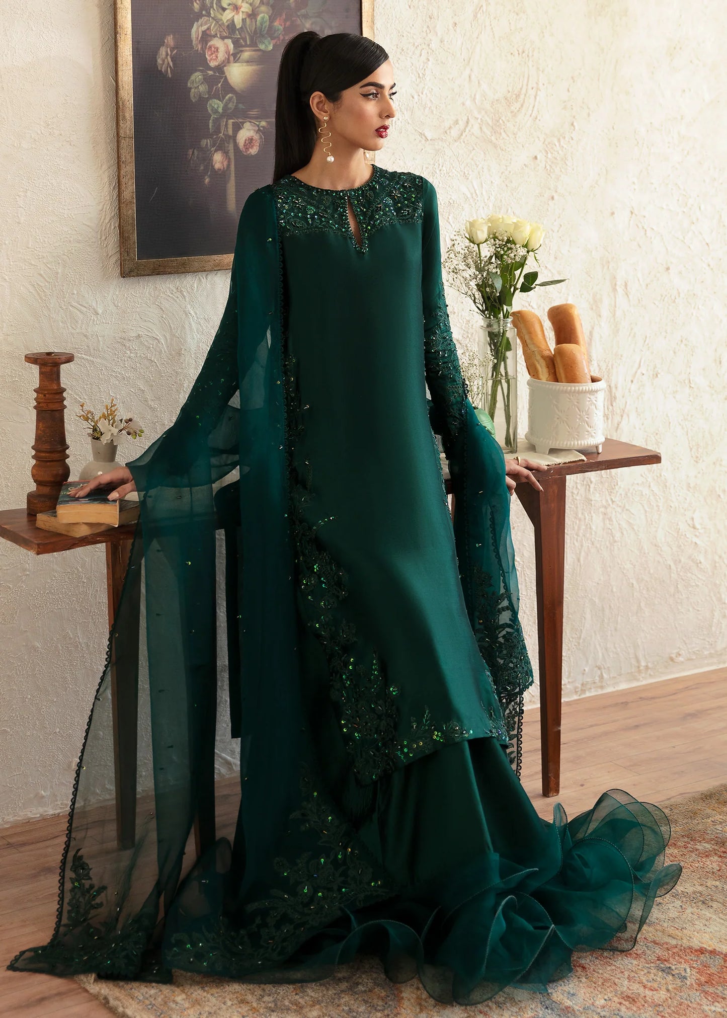 Bottle Green Raw Silk