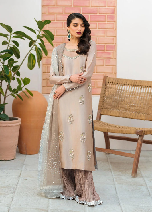 SAND GREY SILK 3PC DRESS