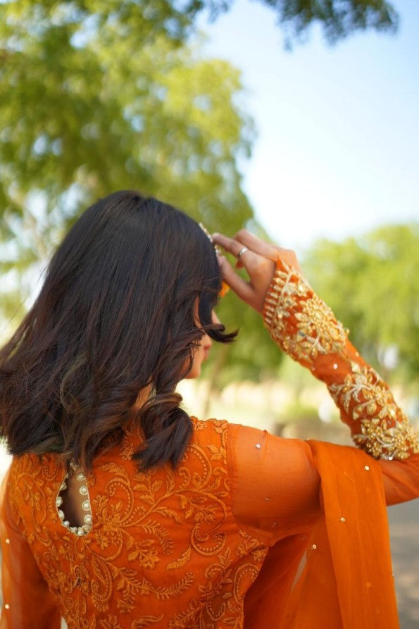 ORANGE EMBRIODED FROCK