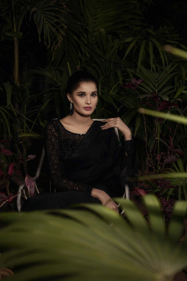 BLACK NET BLOUSE SAREE