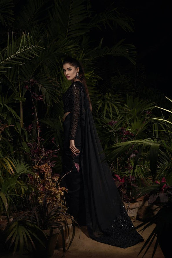 BLACK NET BLOUSE SAREE