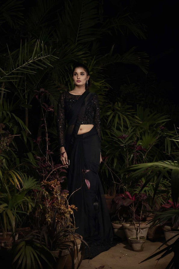 BLACK NET BLOUSE SAREE