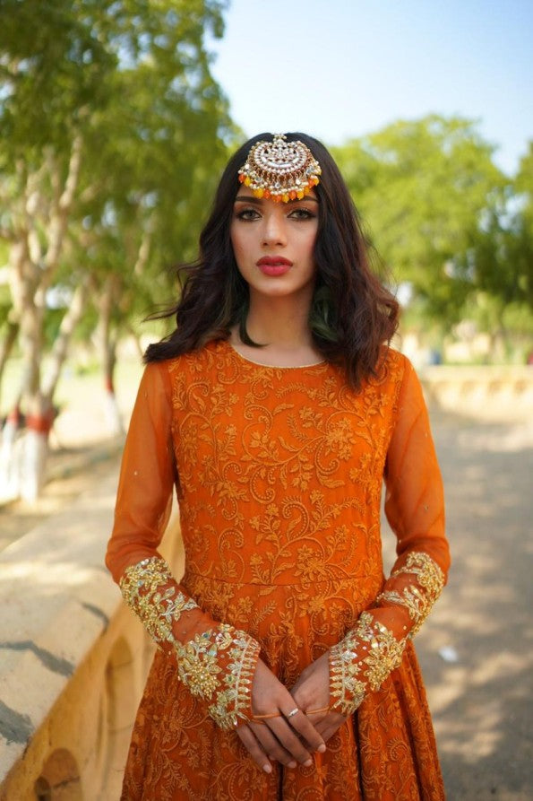ORANGE EMBRIODED FROCK