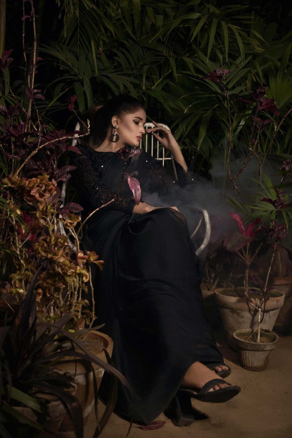 BLACK NET BLOUSE SAREE
