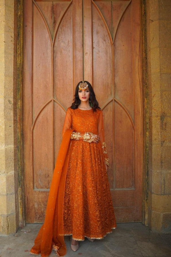 ORANGE EMBRIODED FROCK