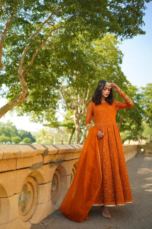 ORANGE EMBRIODED FROCK
