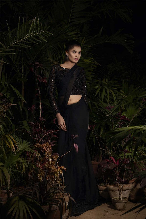 BLACK NET BLOUSE SAREE