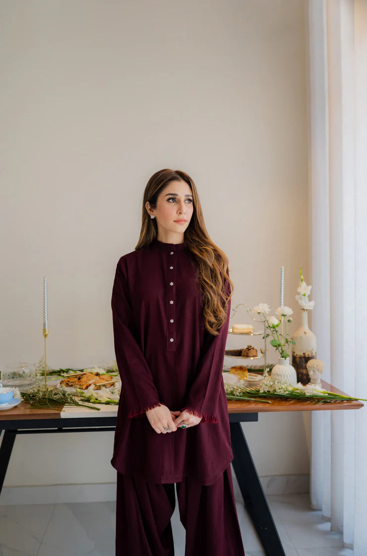 Deep Maroon karandi kurta shalwar