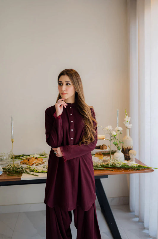 Deep Maroon karandi kurta shalwar