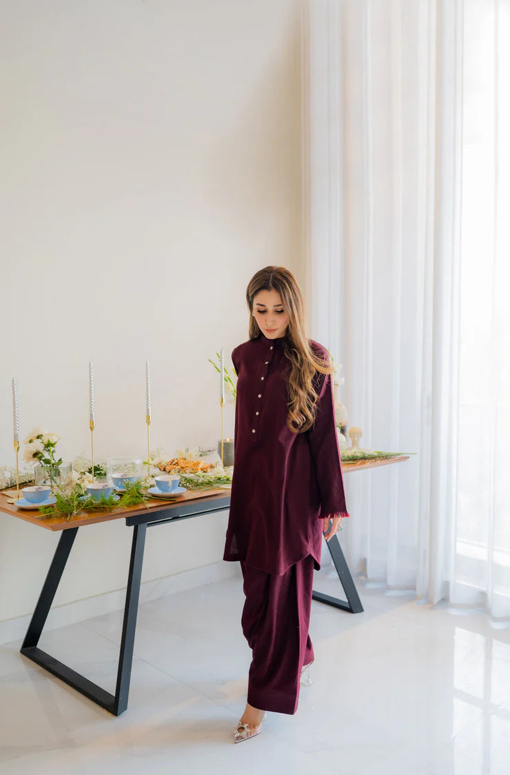 Deep Maroon karandi kurta shalwar