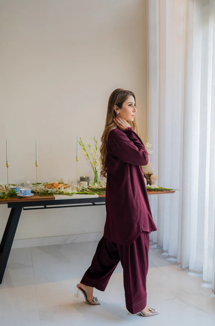 Deep Maroon karandi kurta shalwar