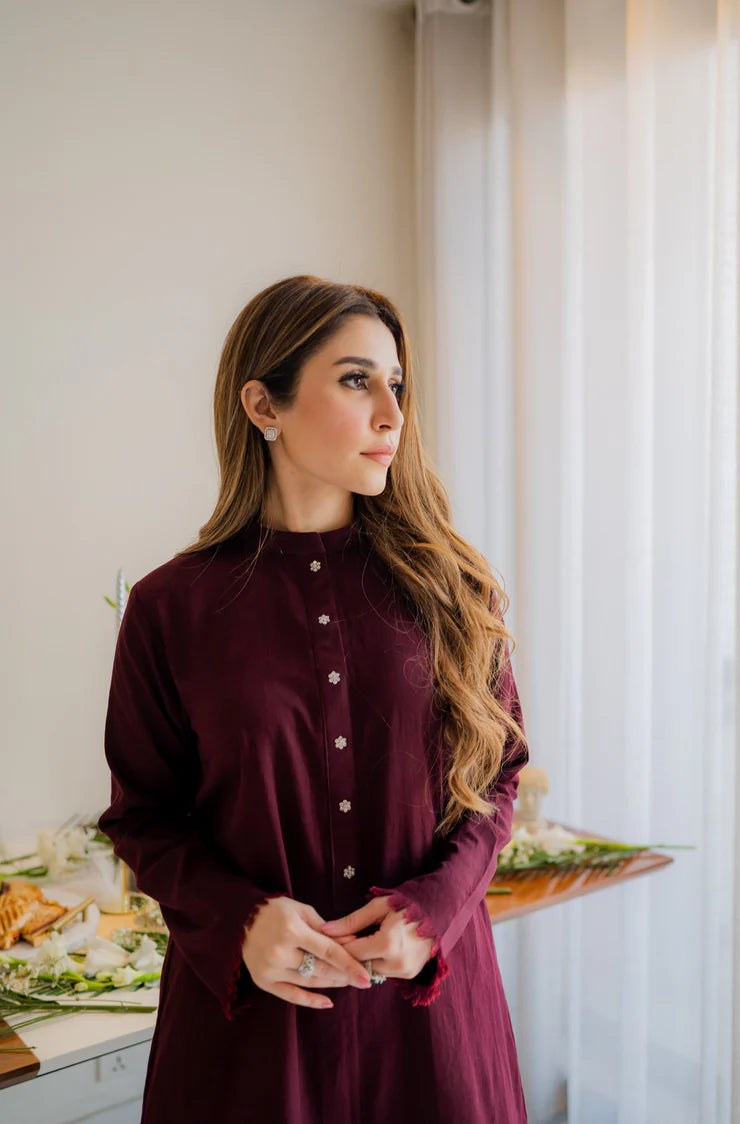 Deep Maroon karandi kurta shalwar