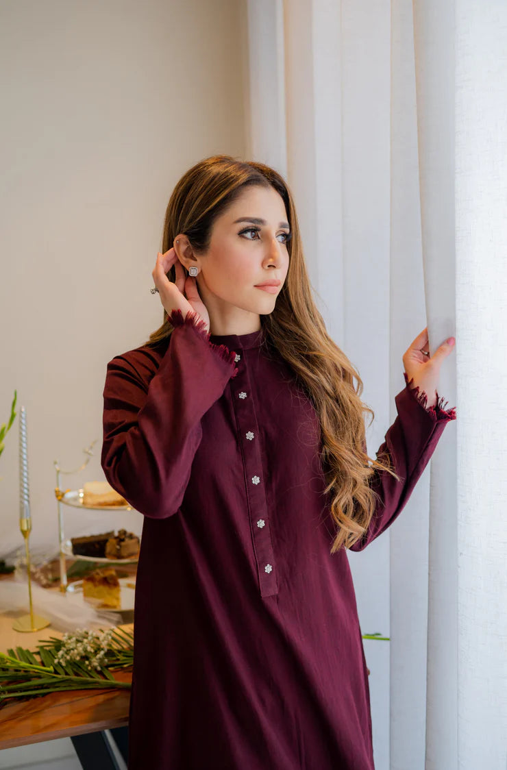 Deep Maroon karandi kurta shalwar