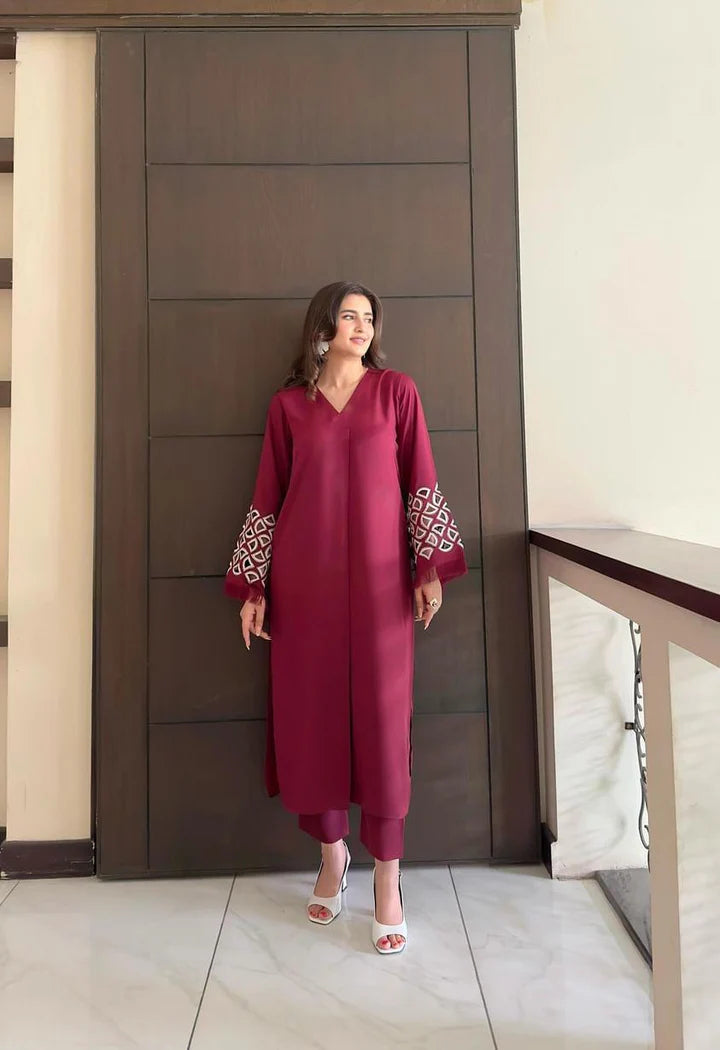 Maroon Embroidered two pc