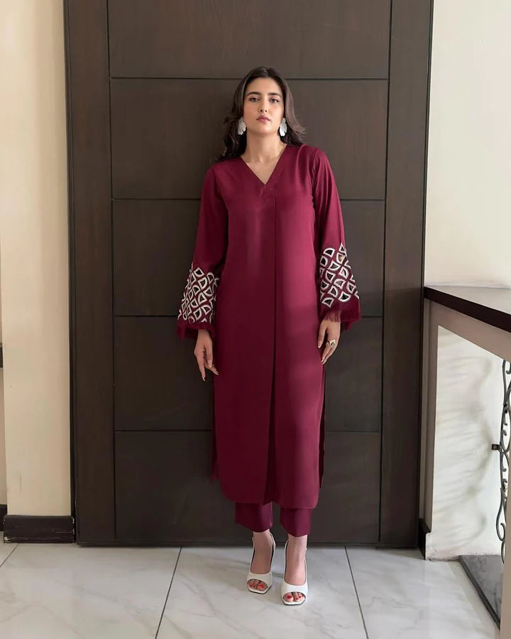 Maroon Embroidered two pc