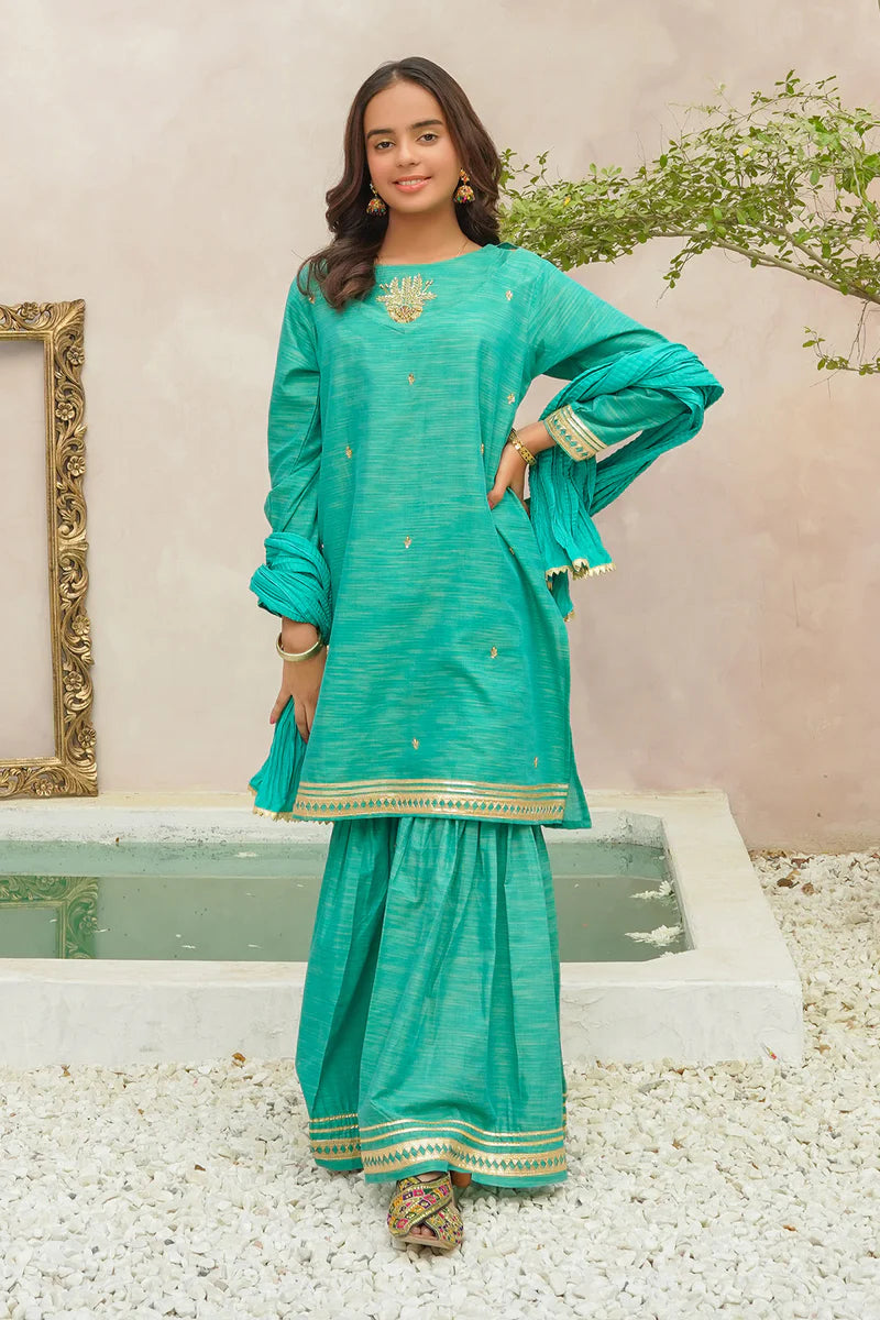 Multi Yarn Cotton Hand Adda Work 3 Pc Suit