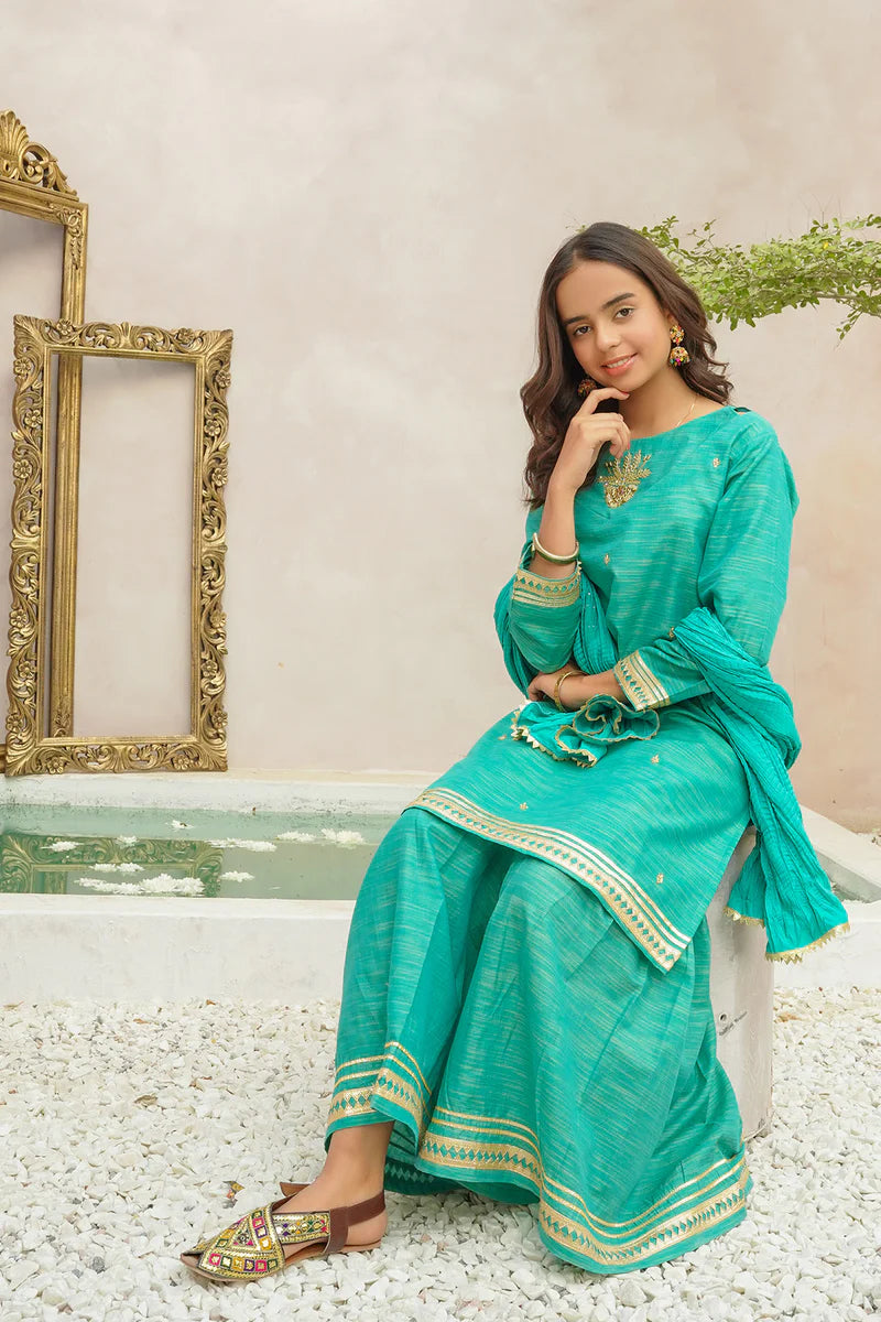Multi Yarn Cotton Hand Adda Work 3 Pc Suit