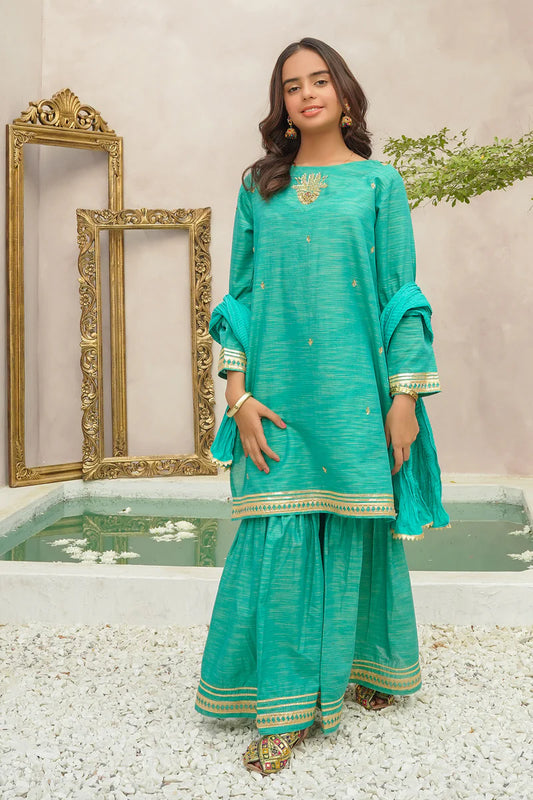 Multi Yarn Cotton Hand Adda Work 3 Pc Suit