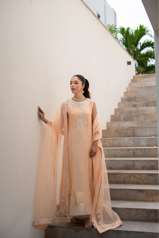 Light peach sheesha silk Shirt and Azaar with Dupatta