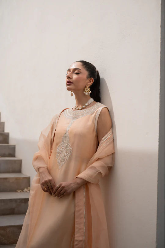 Light peach sheesha silk Shirt and Azaar with Dupatta