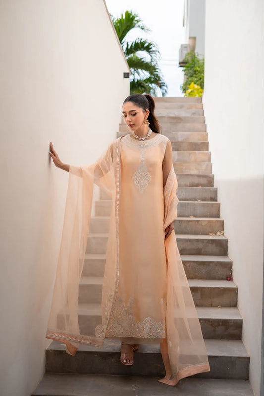 Light peach sheesha silk Shirt and Azaar with Dupatta