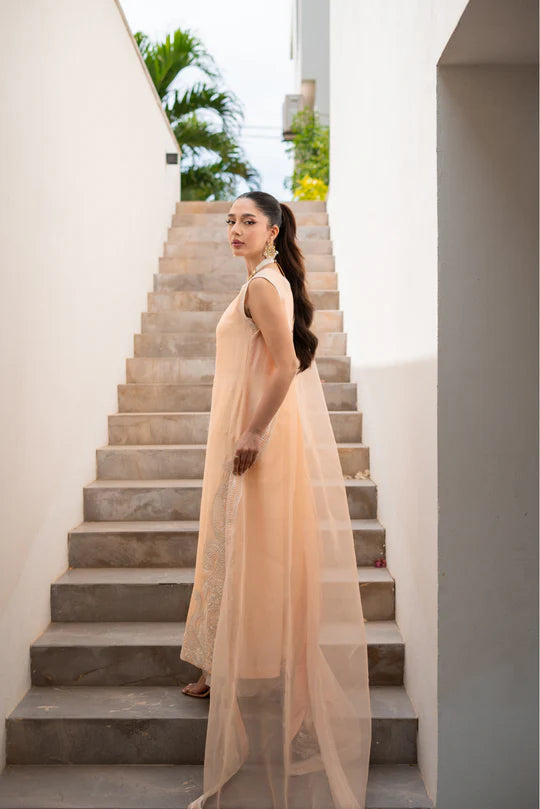 Light peach sheesha silk Shirt and Azaar with Dupatta