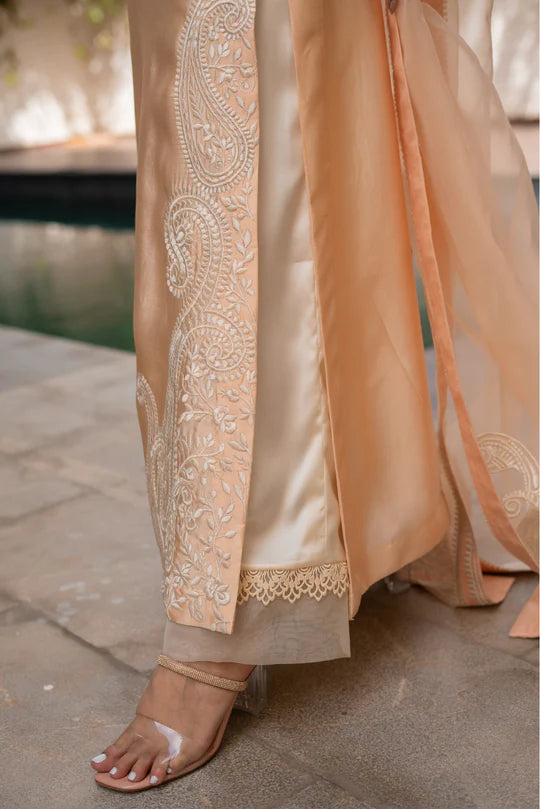 Light peach sheesha silk Shirt and Azaar with Dupatta