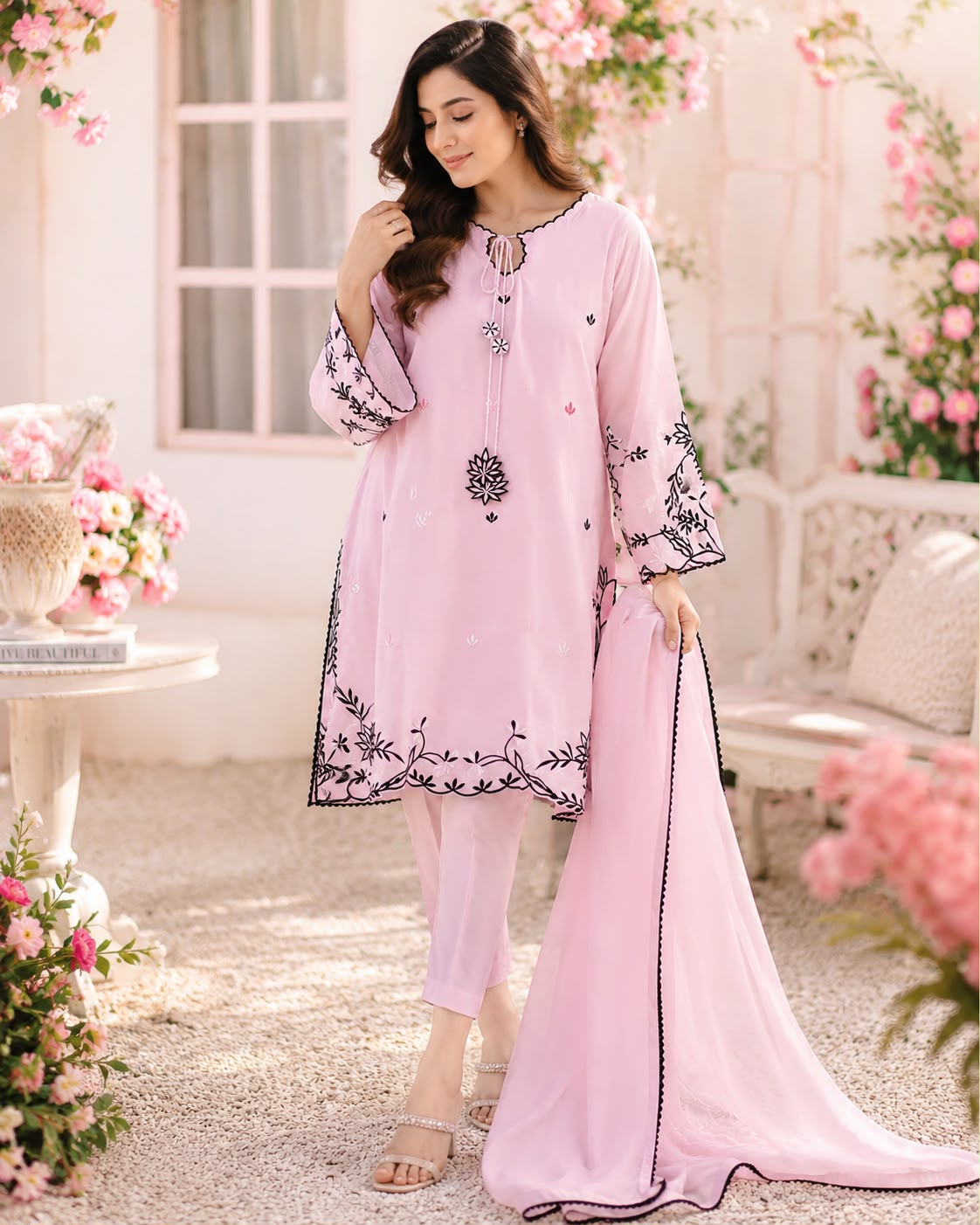 Blush Pink Embroidered