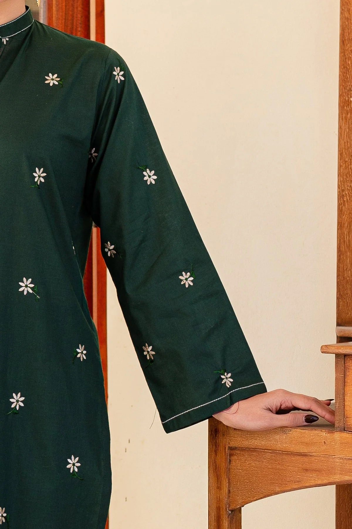 Bottle Green Embroidered Dress