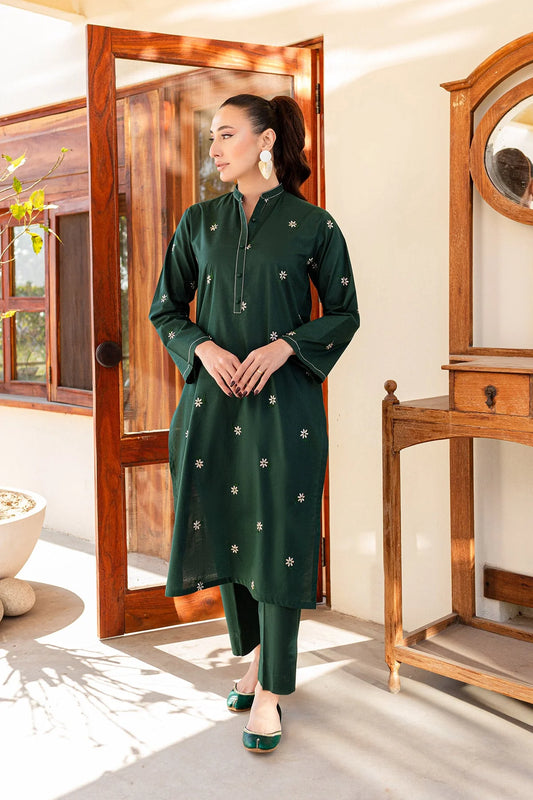 Bottle Green Embroidered Dress