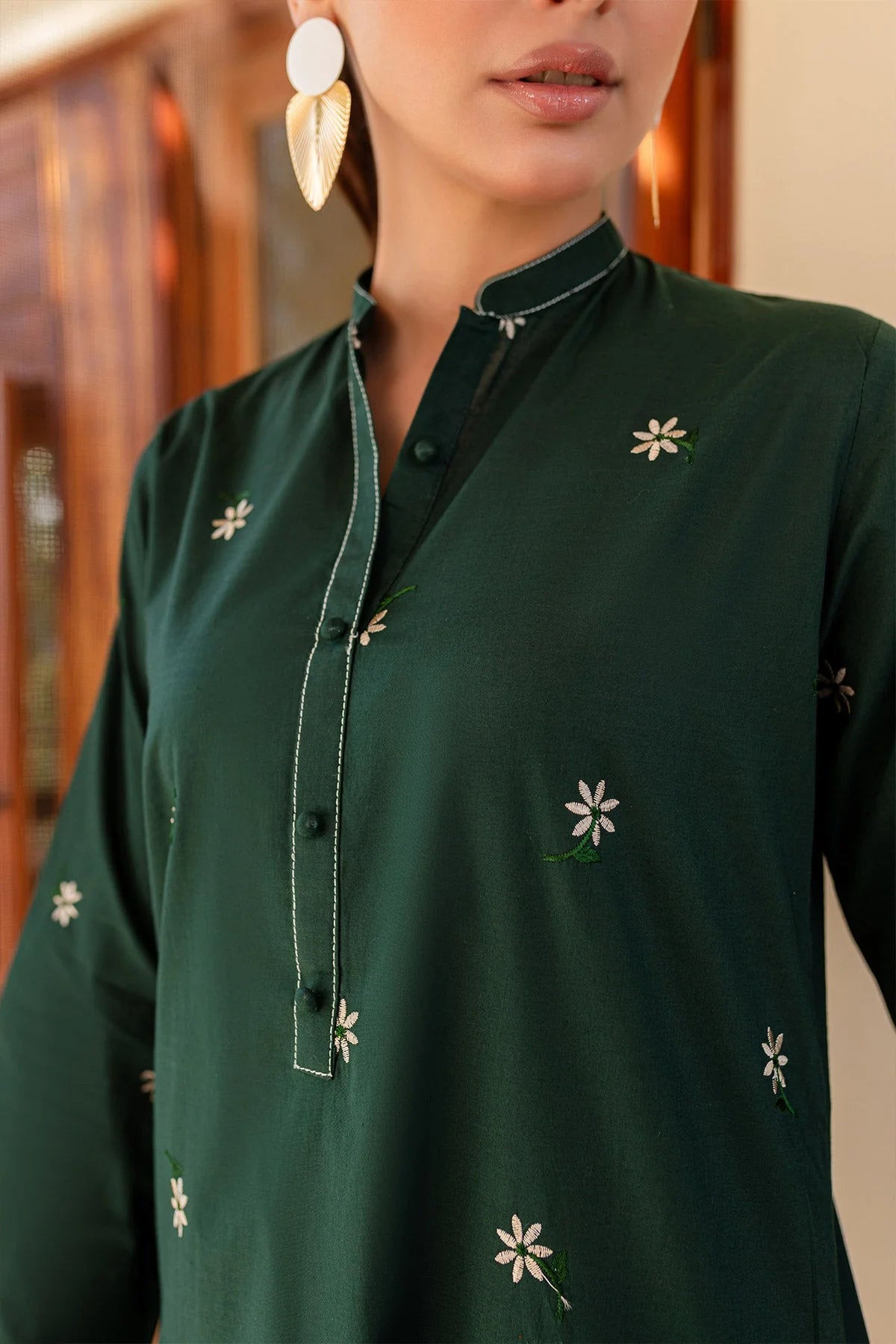 Bottle Green Embroidered Dress
