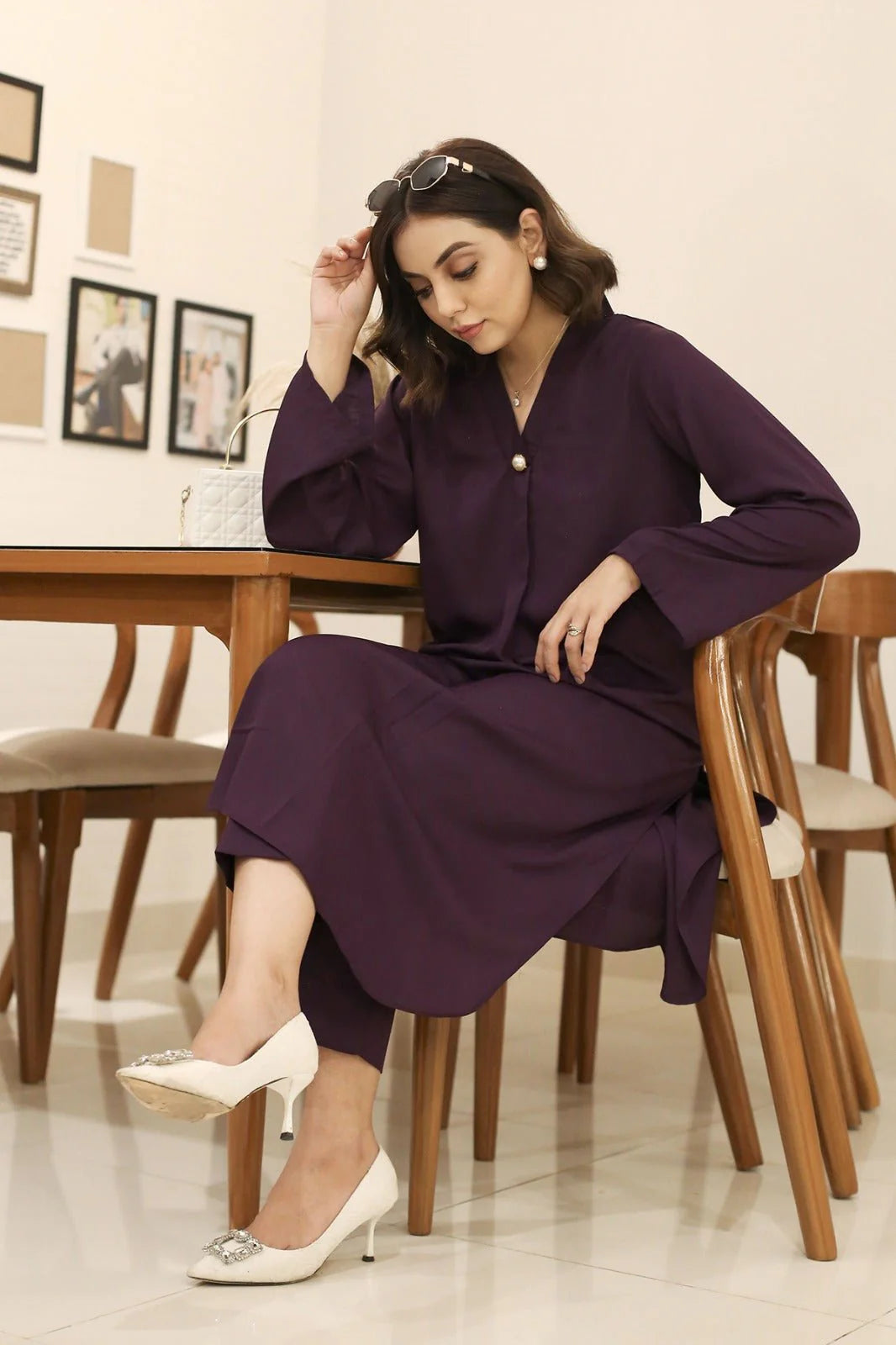 Elegant Purple Crepe Dress