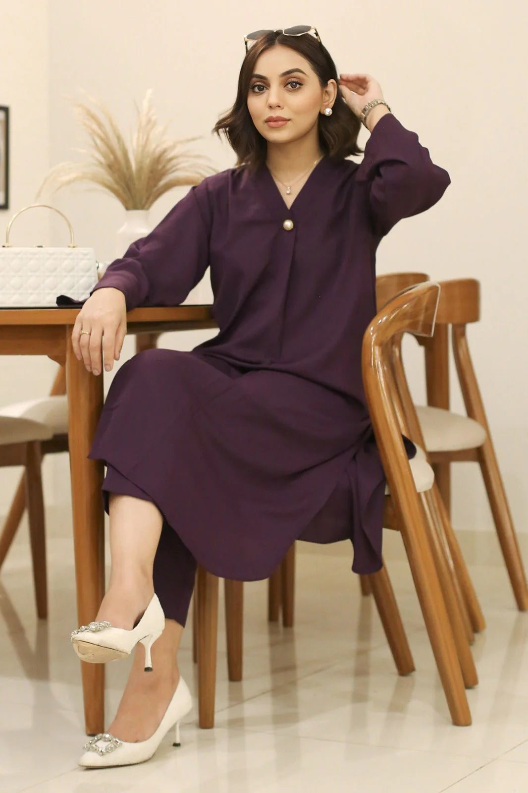 Elegant Purple Crepe Dress