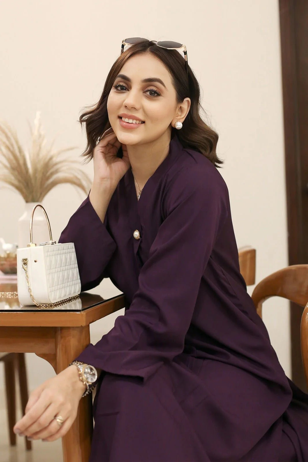 Elegant Purple Crepe Dress