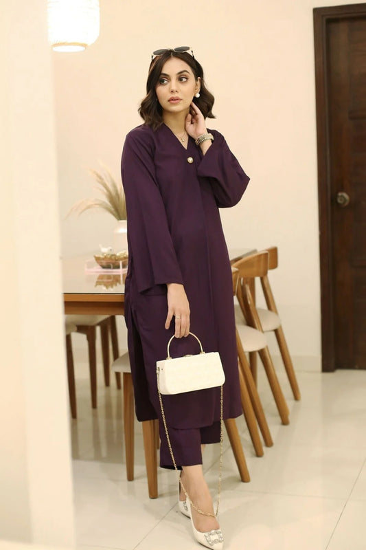Elegant Purple Crepe Dress