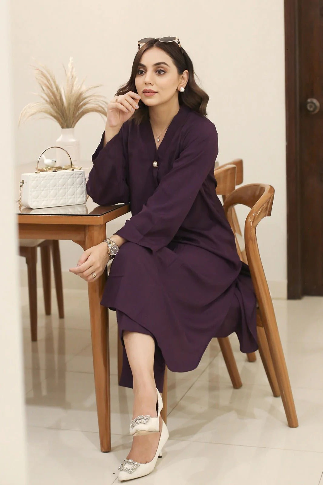 Elegant Purple Crepe Dress