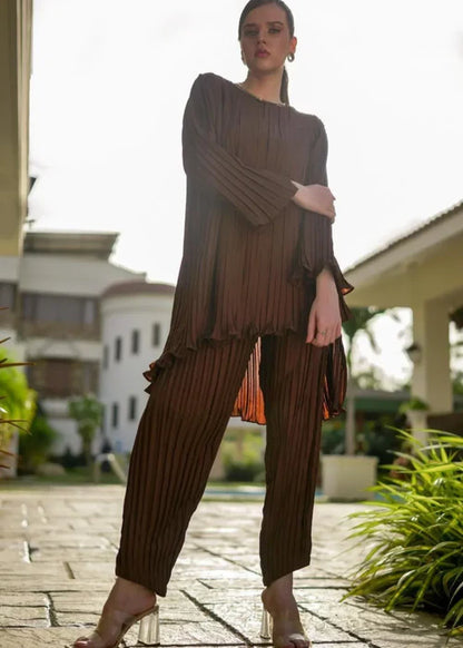 Brown Pleated Co-Ord Set