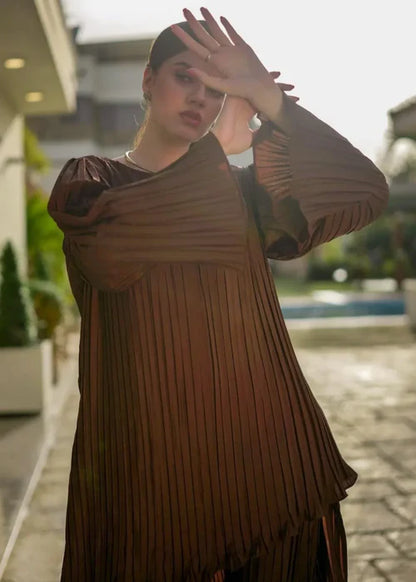 Brown Pleated Co-Ord Set