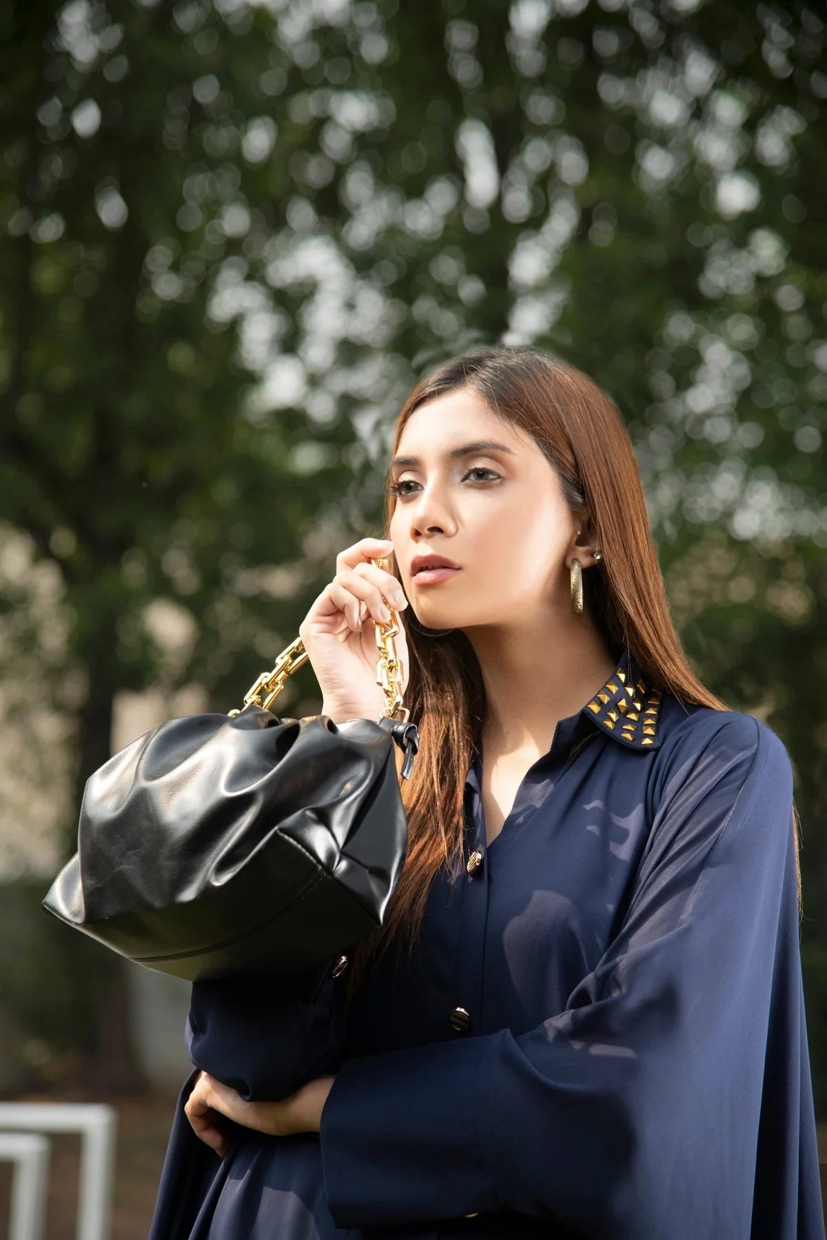 Studded Blue Double Georgette Dress