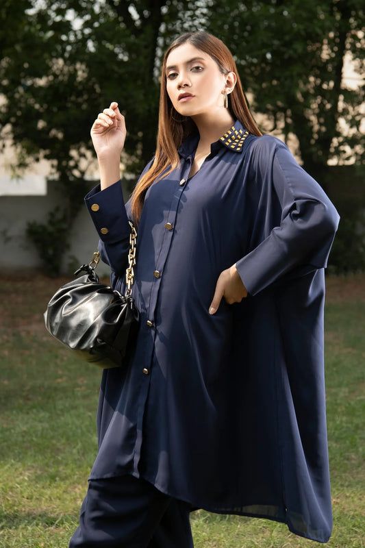 Studded Blue Double Georgette Dress